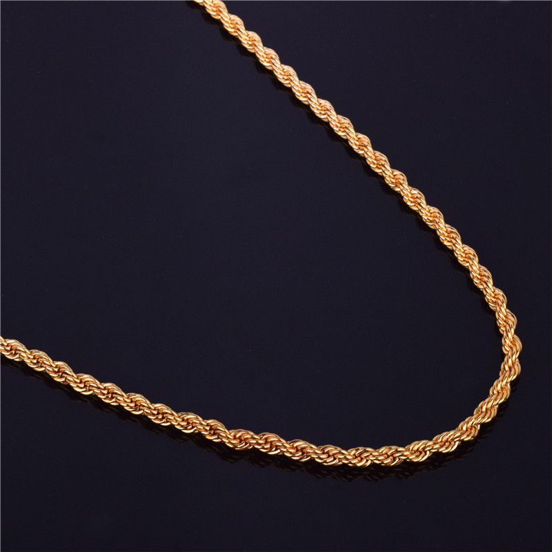 2025 Hot Sale Retail Wholesale Long Gold-Color Man Necklace 4mm ,18,20,22,24,26,28,30 Inch Twist Rope Chain Jewelry Accesory