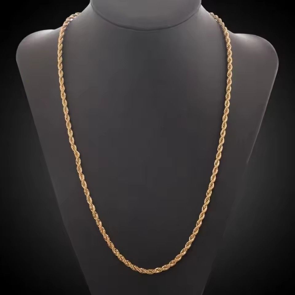 2025 Hot Sale Retail Wholesale Long Gold-Color Man Necklace 4mm ,18,20,22,24,26,28,30 Inch Twist Rope Chain Jewelry Accesory