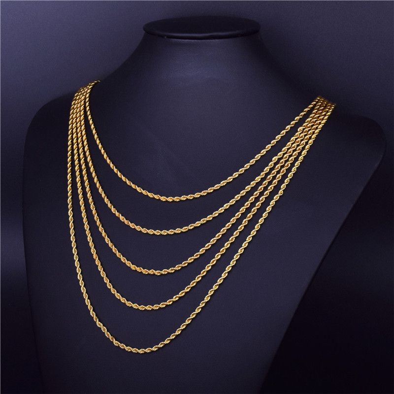 2025 Hot Sale Retail Wholesale Long Gold-Color Man Necklace 4mm ,18,20,22,24,26,28,30 Inch Twist Rope Chain Jewelry Accesory
