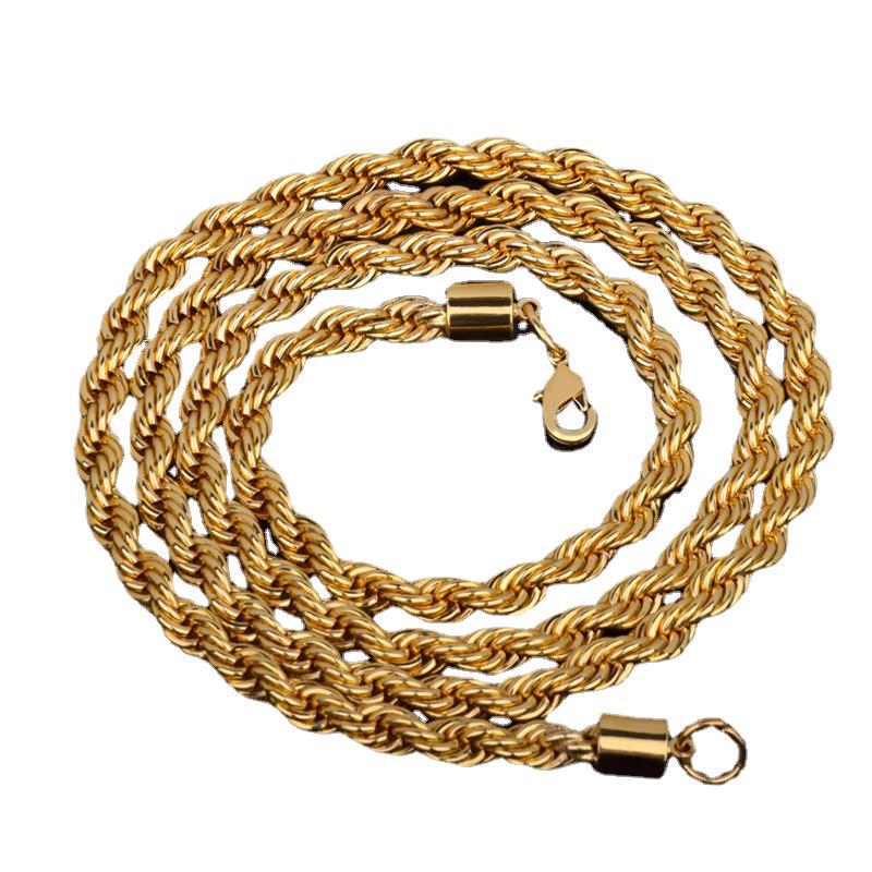 2025 Hot Sale Retail Wholesale Long Gold-Color Man Necklace 4mm ,18,20,22,24,26,28,30 Inch Twist Rope Chain Jewelry Accesory