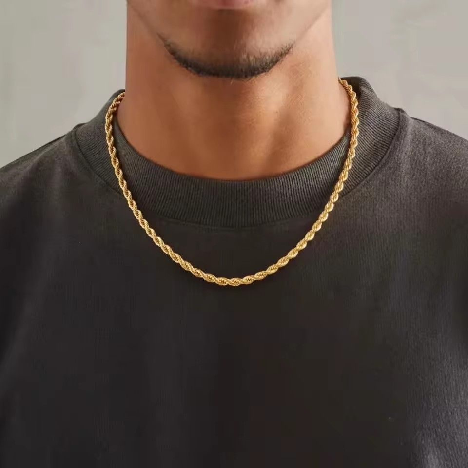 2025 Hot Sale Retail Wholesale Long Gold-Color Man Necklace 4mm ,18,20,22,24,26,28,30 Inch Twist Rope Chain Jewelry Accesory