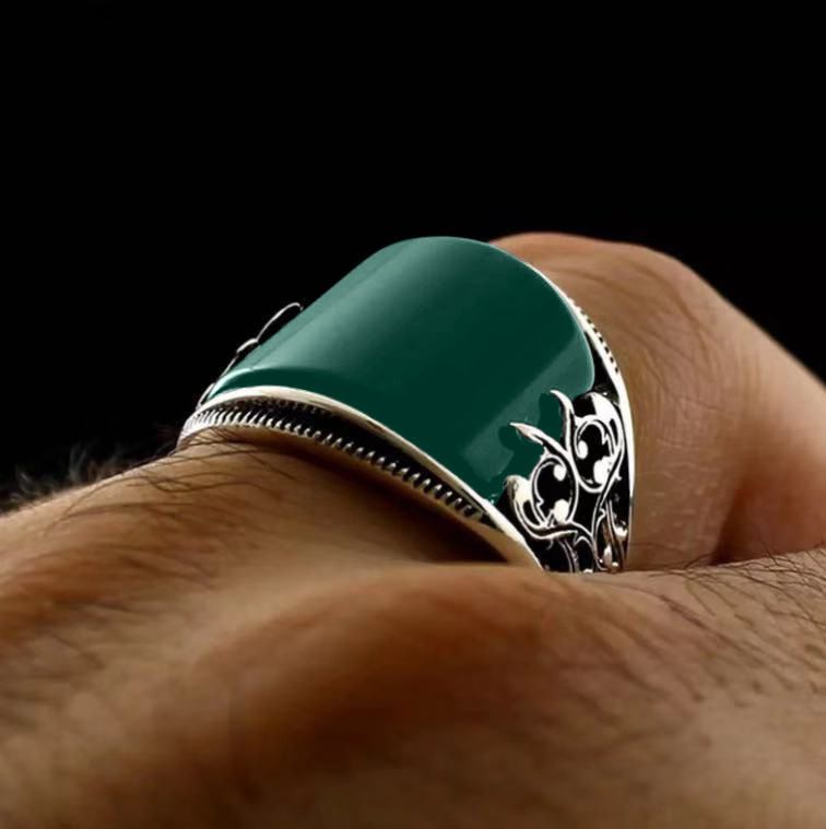 Retro Handmade Islamic Ring for Men Vintage Turkish Double Sword Black Stone Ring Punk Trendy Religious Muslim Jewelry Wholesale