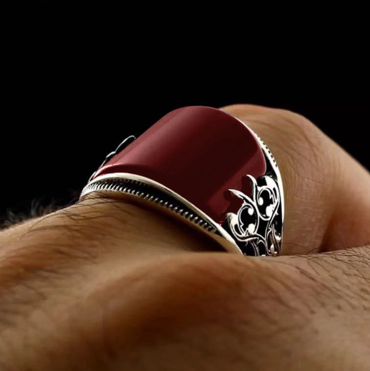 Retro Handmade Islamic Ring for Men Vintage Turkish Double Sword Black Stone Ring Punk Trendy Religious Muslim Jewelry Wholesale