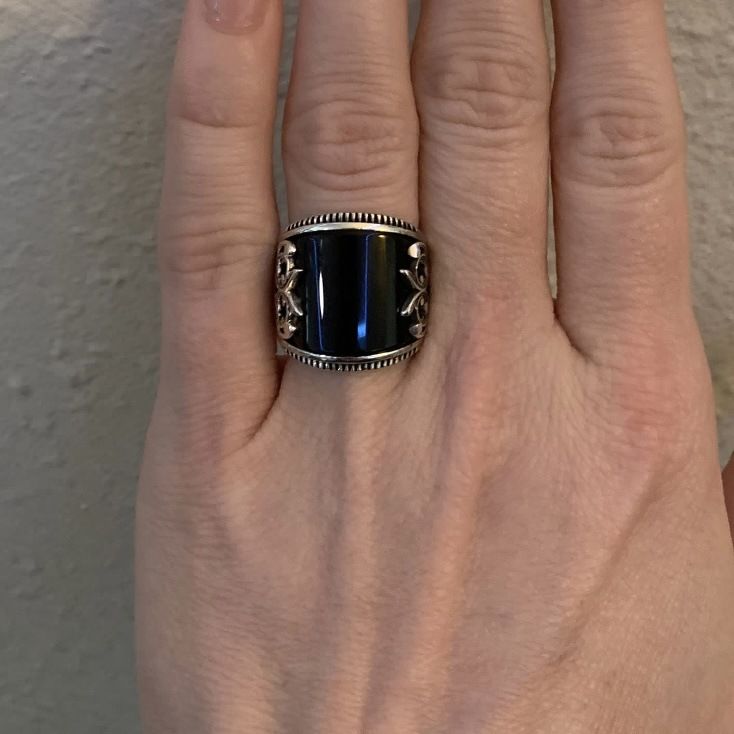 Retro Handmade Islamic Ring for Men Vintage Turkish Double Sword Black Stone Ring Punk Trendy Religious Muslim Jewelry Wholesale