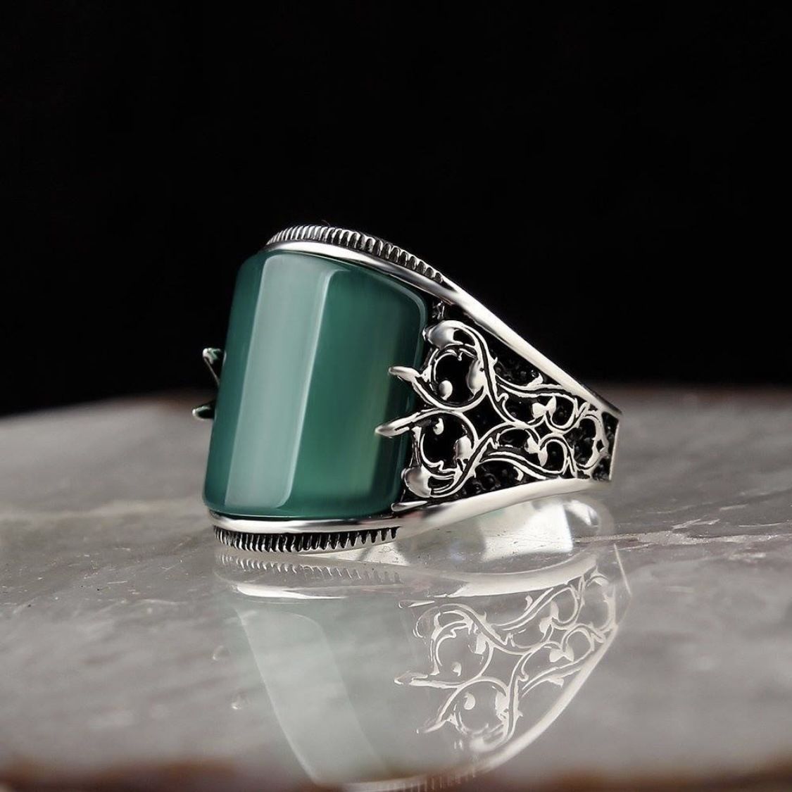 Retro Handmade Islamic Ring for Men Vintage Turkish Double Sword Black Stone Ring Punk Trendy Religious Muslim Jewelry Wholesale