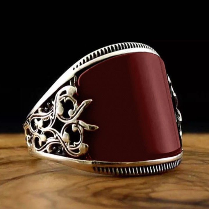 Retro Handmade Islamic Ring for Men Vintage Turkish Double Sword Black Stone Ring Punk Trendy Religious Muslim Jewelry Wholesale