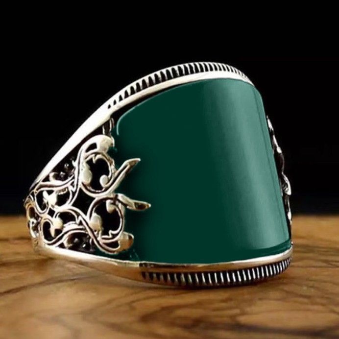 Retro Handmade Islamic Ring for Men Vintage Turkish Double Sword Black Stone Ring Punk Trendy Religious Muslim Jewelry Wholesale
