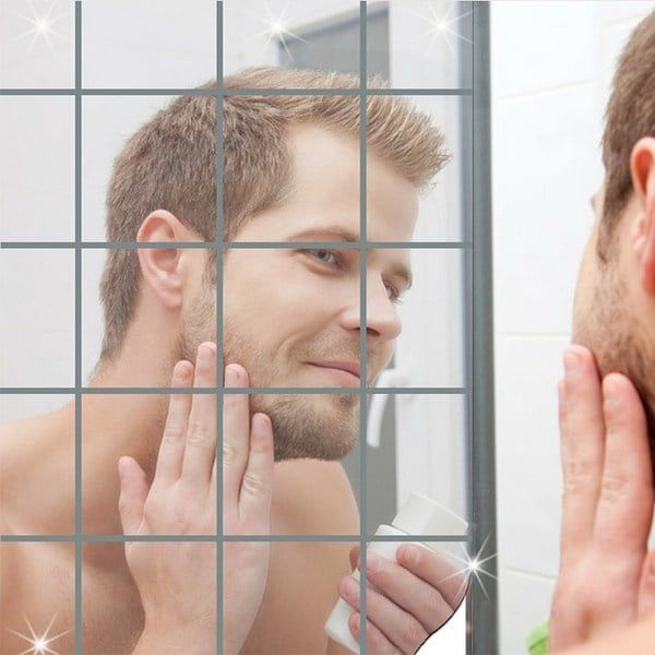 16pcs Squares Mirror Wall Sticker Tile Silver Home Decorative Surface Waterproof Self-adhesive 15 X 15cm Bathroom Mirror Decal