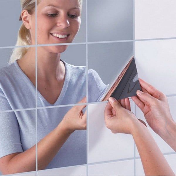 16pcs Squares Mirror Wall Sticker Tile Silver Home Decorative Surface Waterproof Self-adhesive 15 X 15cm Bathroom Mirror Decal