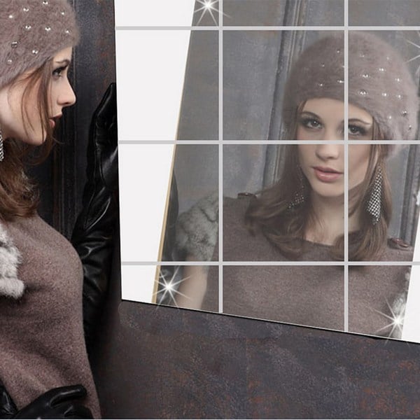 16pcs Squares Mirror Wall Sticker Tile Silver Home Decorative Surface Waterproof Self-adhesive 15 X 15cm Bathroom Mirror Decal