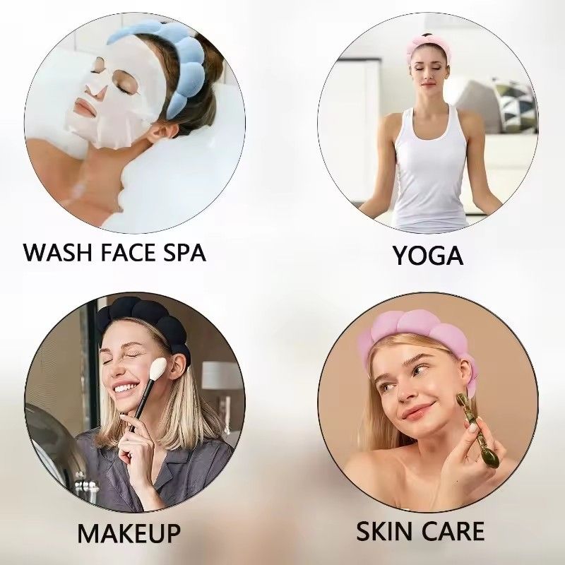 3Pcs Makeup Headband Puffy Sponge Spa Head Bands for Women Girls Washing Face Skincare Yoga Facial Mask Sports Hair Headband