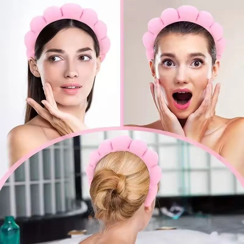 3Pcs Makeup Headband Puffy Sponge Spa Head Bands for Women Girls Washing Face Skincare Yoga Facial Mask Sports Hair Headband