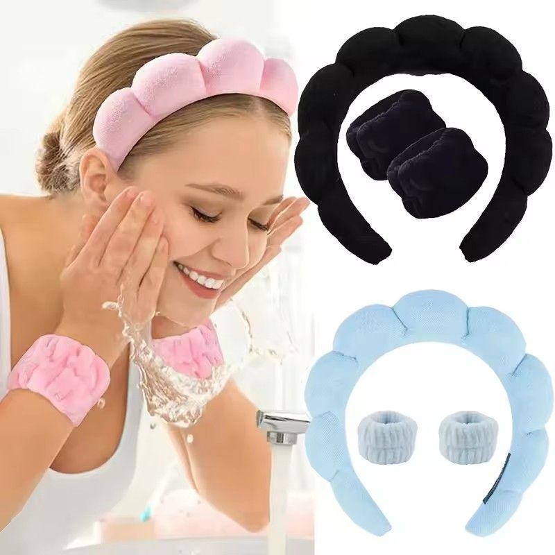 3Pcs Makeup Headband Puffy Sponge Spa Head Bands for Women Girls Washing Face Skincare Yoga Facial Mask Sports Hair Headband