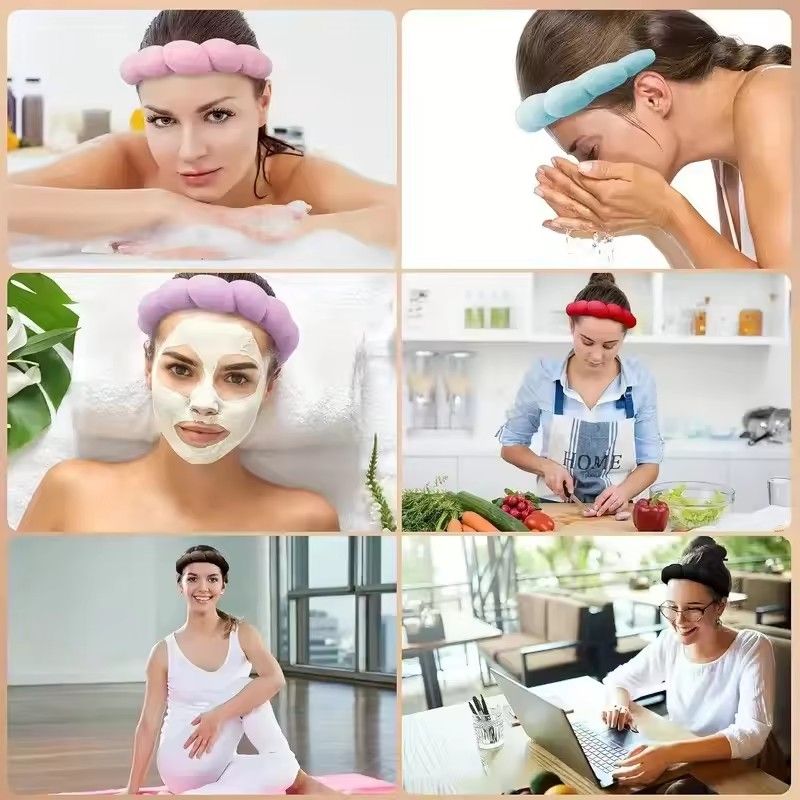 3Pcs Makeup Headband Puffy Sponge Spa Head Bands for Women Girls Washing Face Skincare Yoga Facial Mask Sports Hair Headband