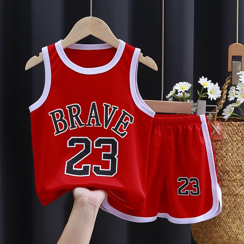 Boys Sports Basketball Clothes Suit Summer Children's Fashion Leisure Vest Shorts Cartoon Short Kids Tees Loose Casual Tshirt