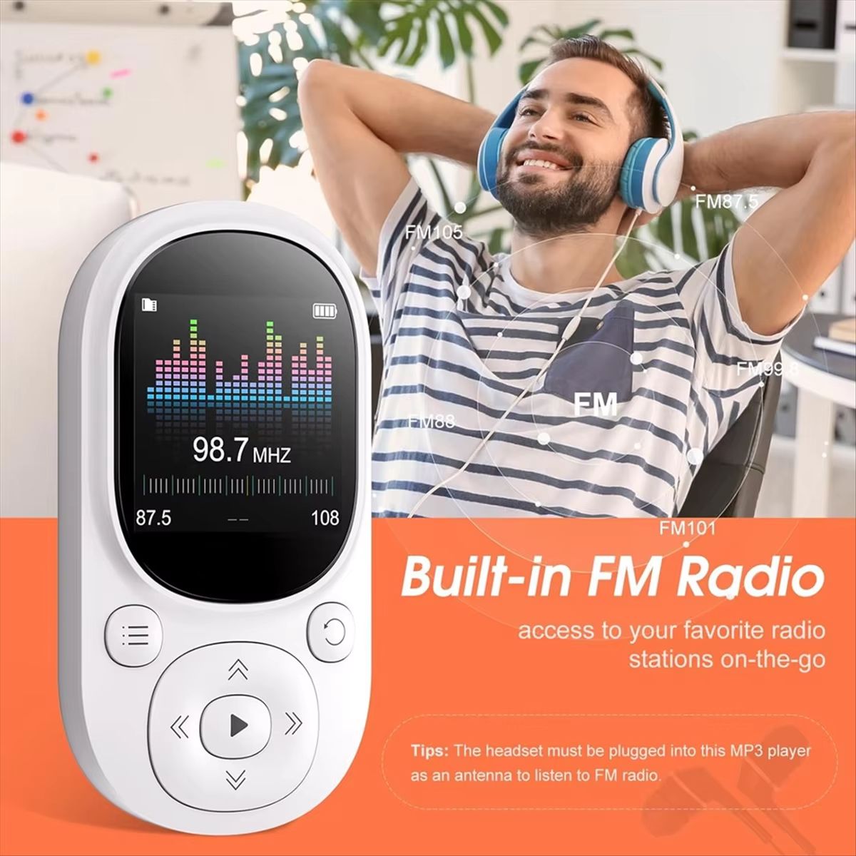 32GB Bluetooth Clip MP3 Player with Pedometer, Mini Portable Music Player with FM Radio,Voice Recording