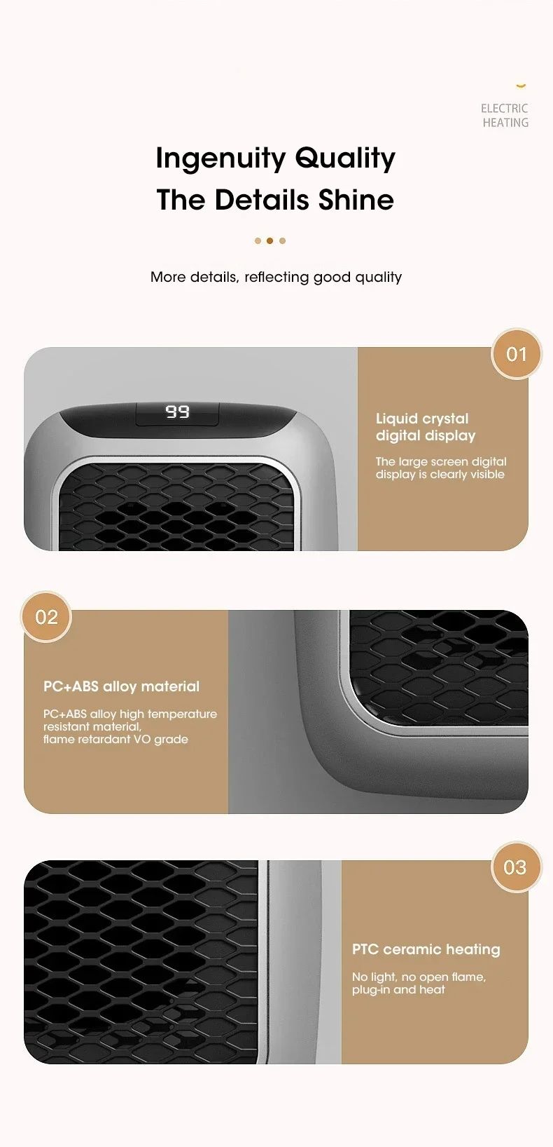 Portable Electric Heater Small Solar Energy Saving Fast Heating Bedroom Heater Home Use Warming Device Compact Size