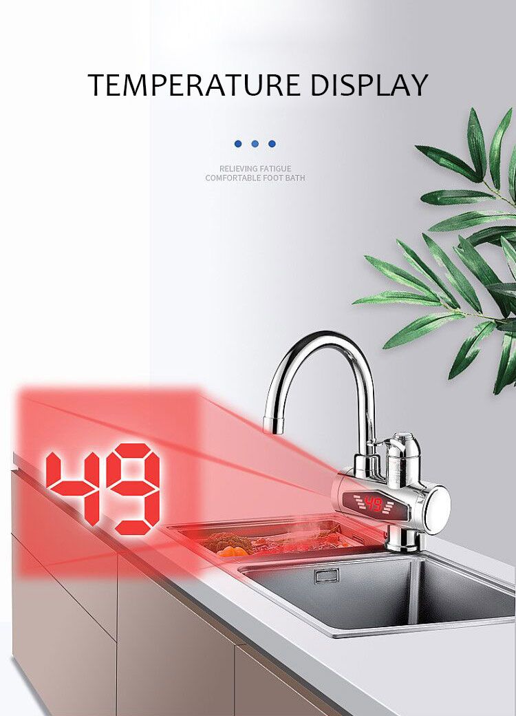 3000W Electric Kitchen Water Heater Faucet Tap Instant Hot Water Cold Heating Faucet Tankless Water with LED Digital Display