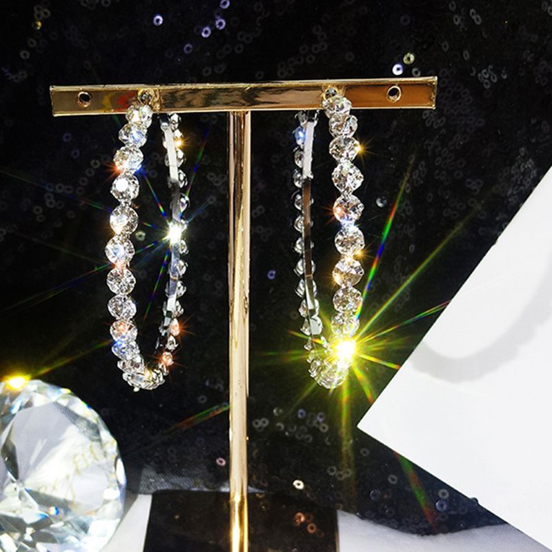 925 Silver Needle Luxury Round Hoop Earrings for Women Fashion Gold Silver Color Exaggerated Shine Zircon Earrings Party Gifts