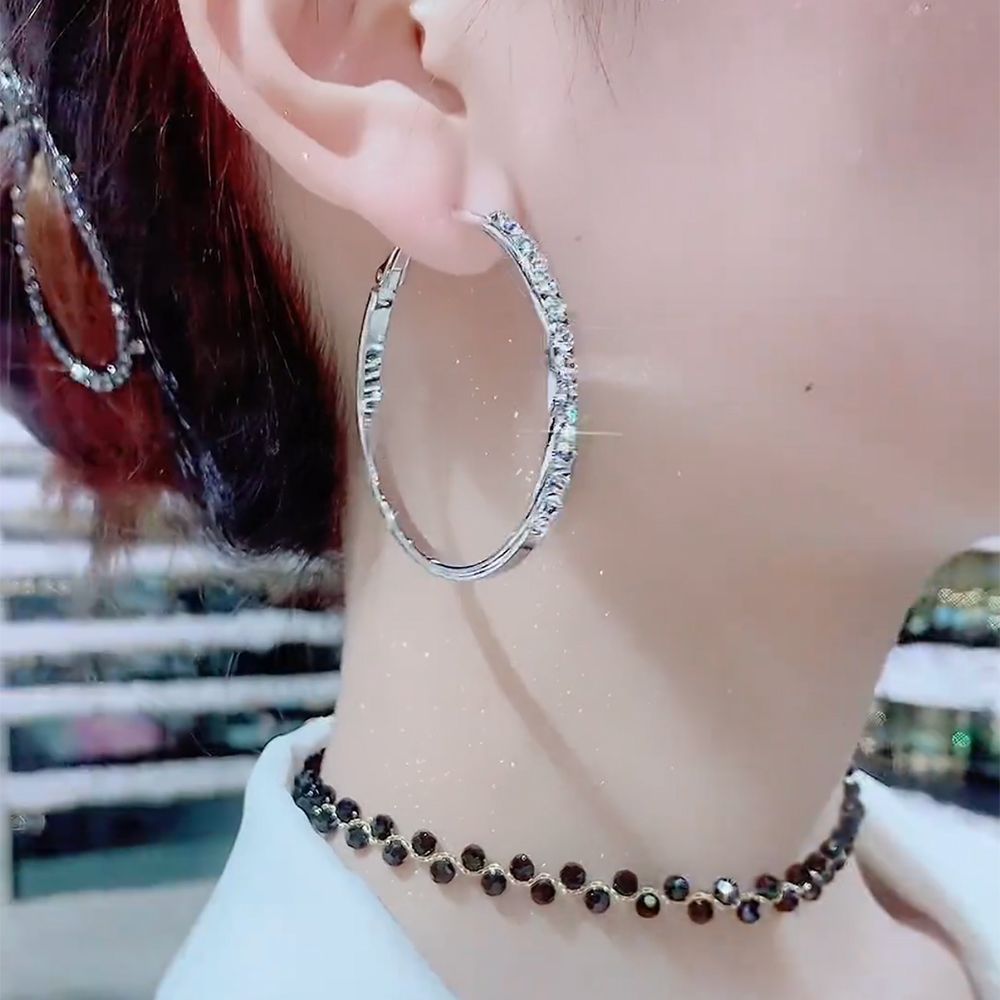 925 Silver Needle Luxury Round Hoop Earrings for Women Fashion Gold Silver Color Exaggerated Shine Zircon Earrings Party Gifts