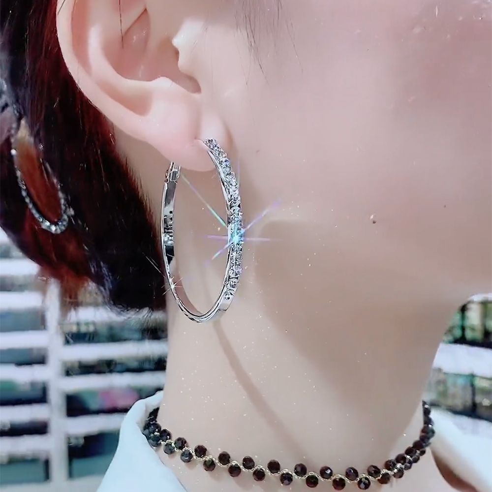 925 Silver Needle Luxury Round Hoop Earrings for Women Fashion Gold Silver Color Exaggerated Shine Zircon Earrings Party Gifts