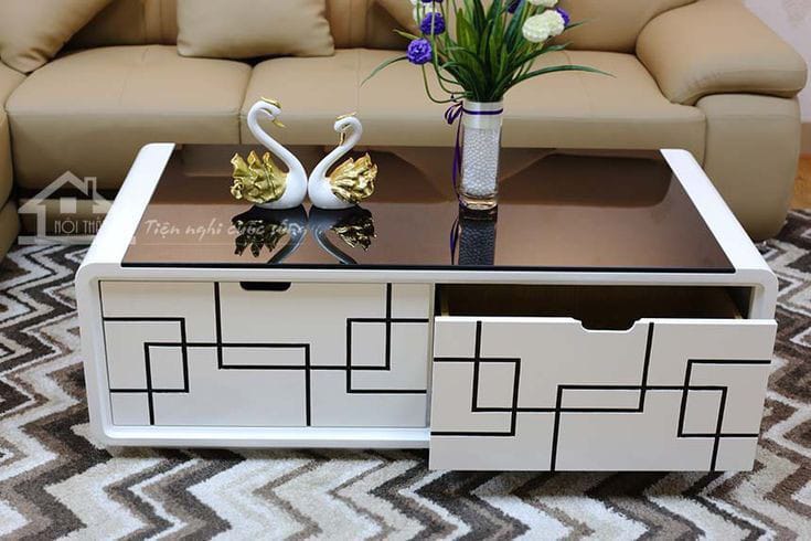 Elegant Wooden Cofee Table Glass Table Top