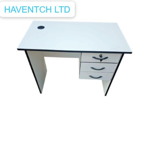 Office Desk 1 Metre White 3 Drawers Key Lock  Durable Comfortable For Home Office