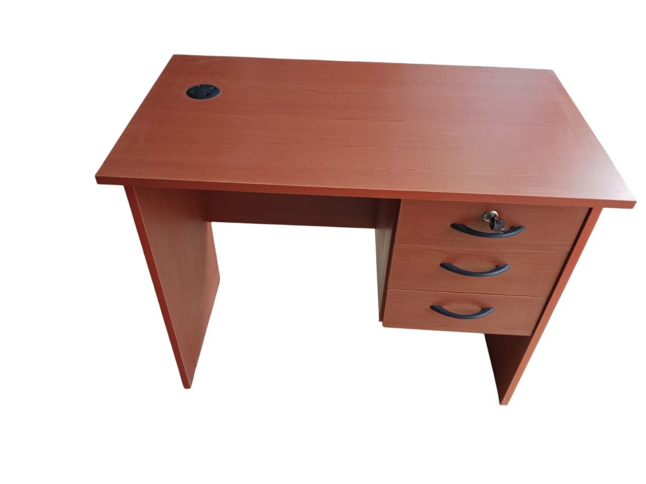 HAVENTECH Office Desk 1 Metre White 3 Drawers Key Lock  Durable Comfortable For Home Office Brown