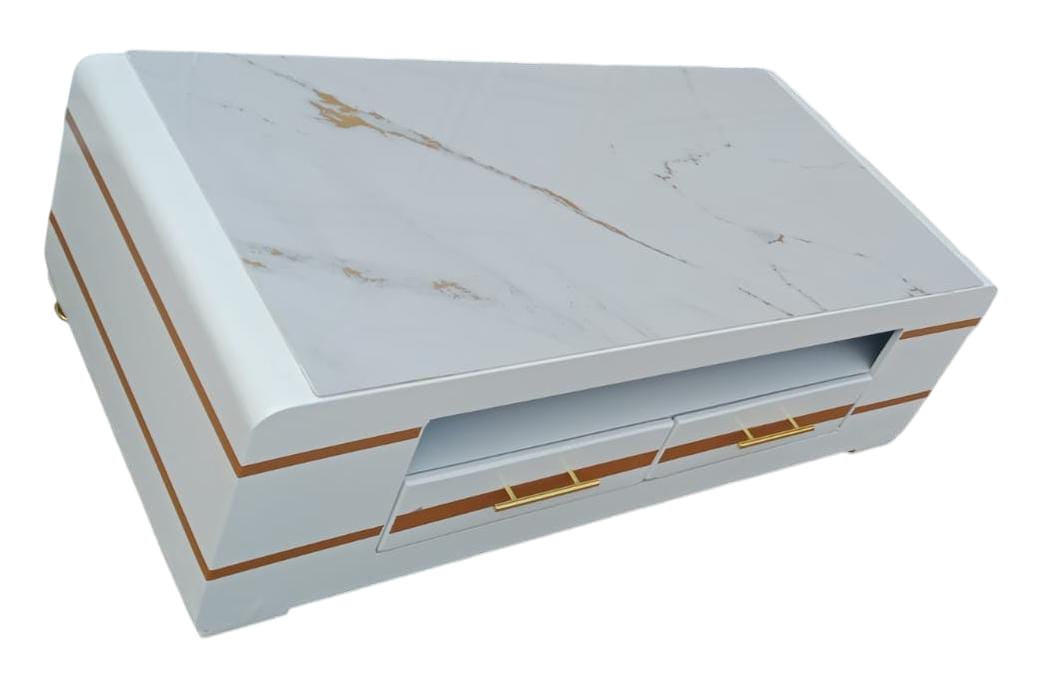 HAVENTECH Coffee Table Marble Tops 4FTS  White Modern Coffee Table with 2 drawers marble tops for Living Room