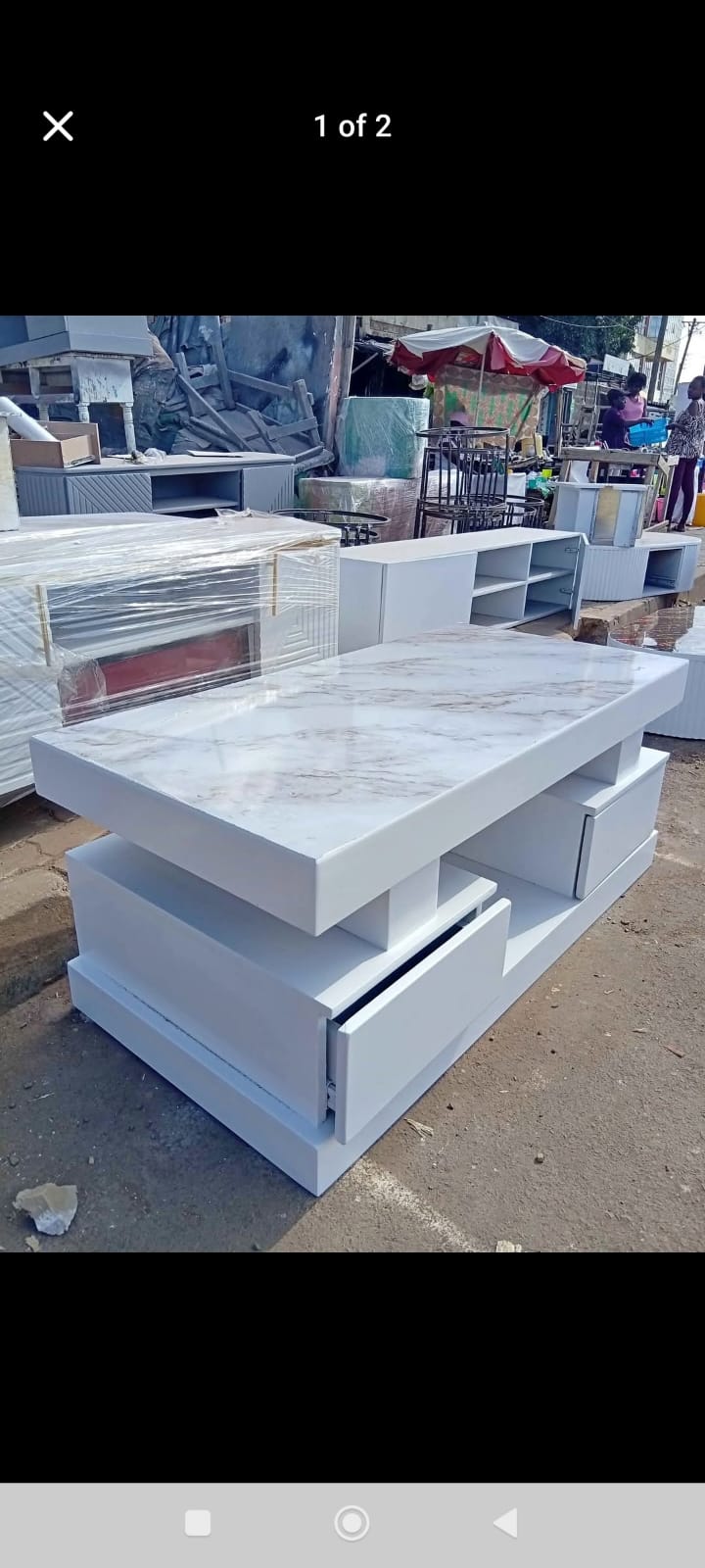 HAVENTECH Coffee Table  4FTS Marble Top Coffee Table with 2 drawers for Living Room White