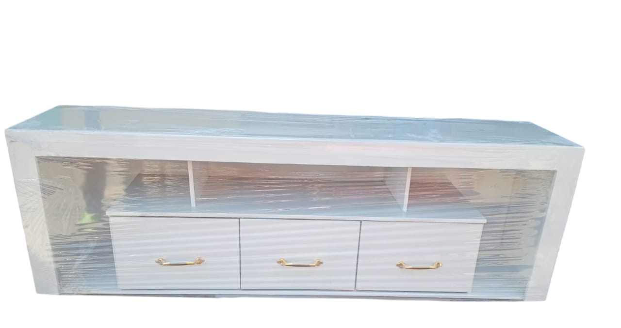 HAVENTECH TV Stand 5FTS Wooden Led Light with cabinets for storage for your Living room WHITE