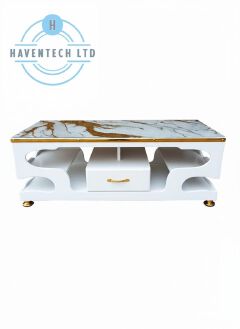 Marble Top Coffee Table Elegant With Drawers for Living Room (Black and Gray) and (white)