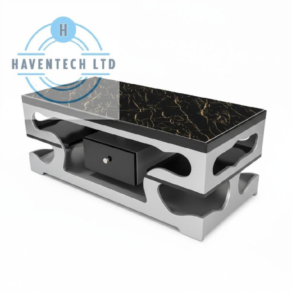 Marble Top Coffee Table Elegant With Drawers for Living Room (Black and Gray) and (white)