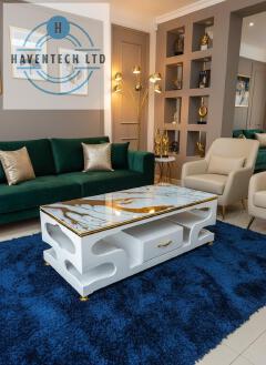 Marble Top Coffee Table Elegant With Drawers for Living Room (Black and Gray) and (white)