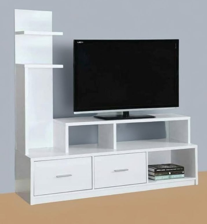 Modern TV Stand 5FTS With Decor Stand Wooden  White  with cabinets for storage