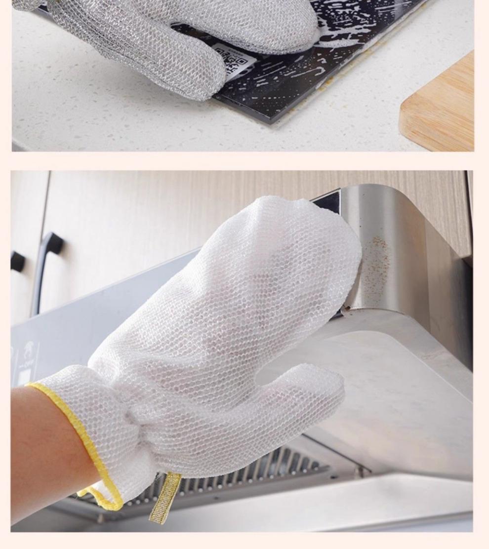 Wholesale reusable custom waterproof kitchen scrub steel wire dish washing cloth mitt non scratch kitchen cleaning glove