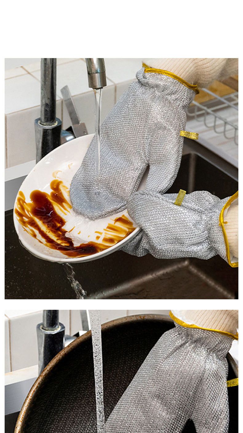 Wholesale reusable custom waterproof kitchen scrub steel wire dish washing cloth mitt non scratch kitchen cleaning glove