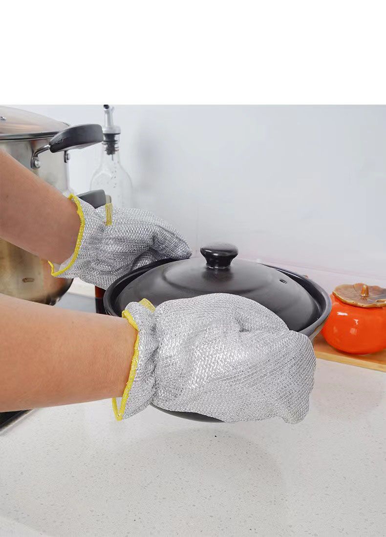 Wholesale reusable custom waterproof kitchen scrub steel wire dish washing cloth mitt non scratch kitchen cleaning glove