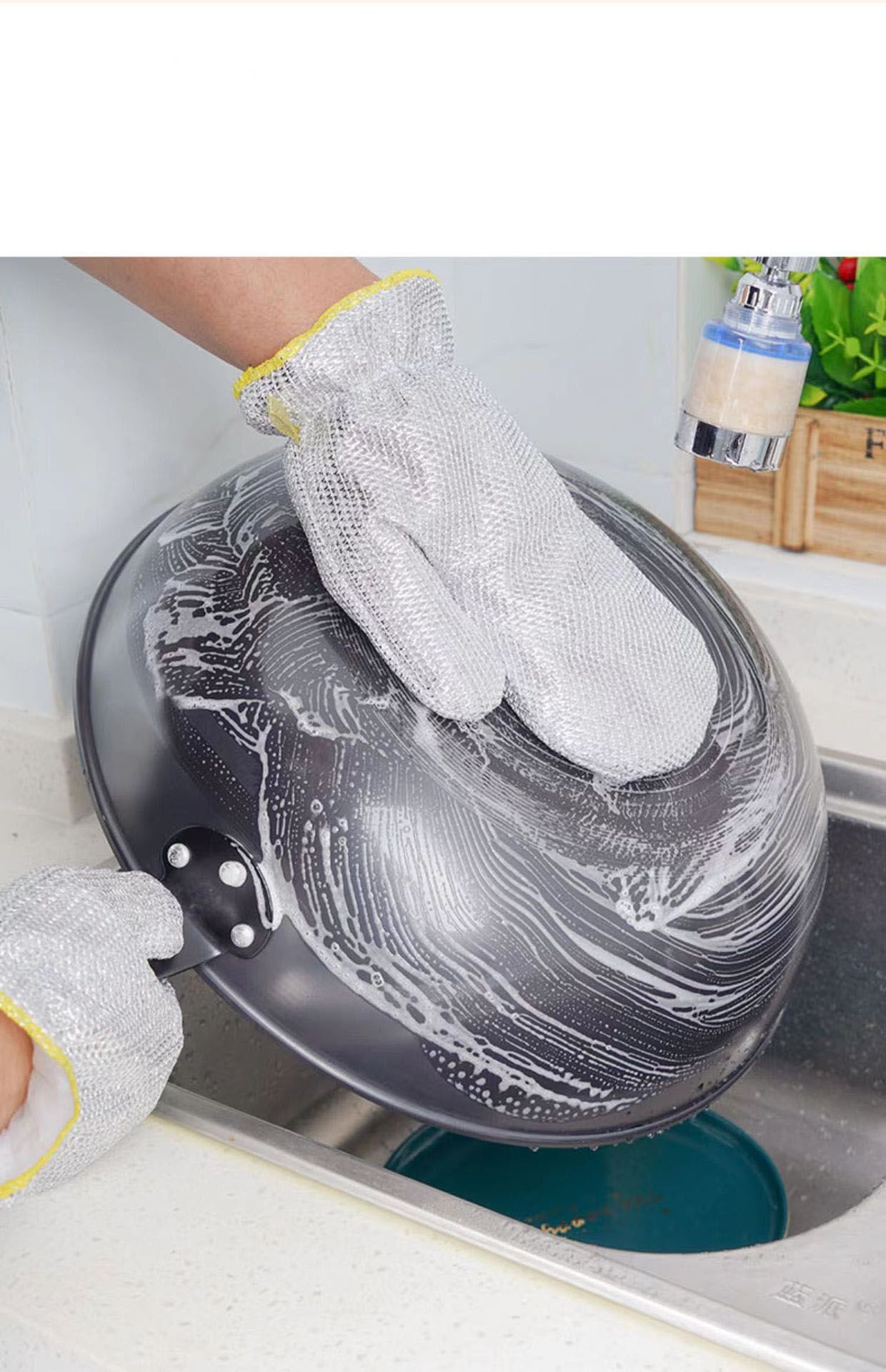 Wholesale reusable custom waterproof kitchen scrub steel wire dish washing cloth mitt non scratch kitchen cleaning glove