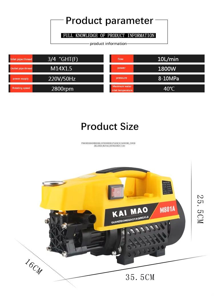 High pressure washer pump car wash 220V 8-10MPA car wash pump portable car wash cleaning pump