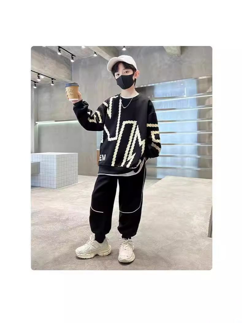 Boutique Spring Autumn 2pcs Outfits Hoodies and Pants Cotton Letter Casual Boys Clothes Sets