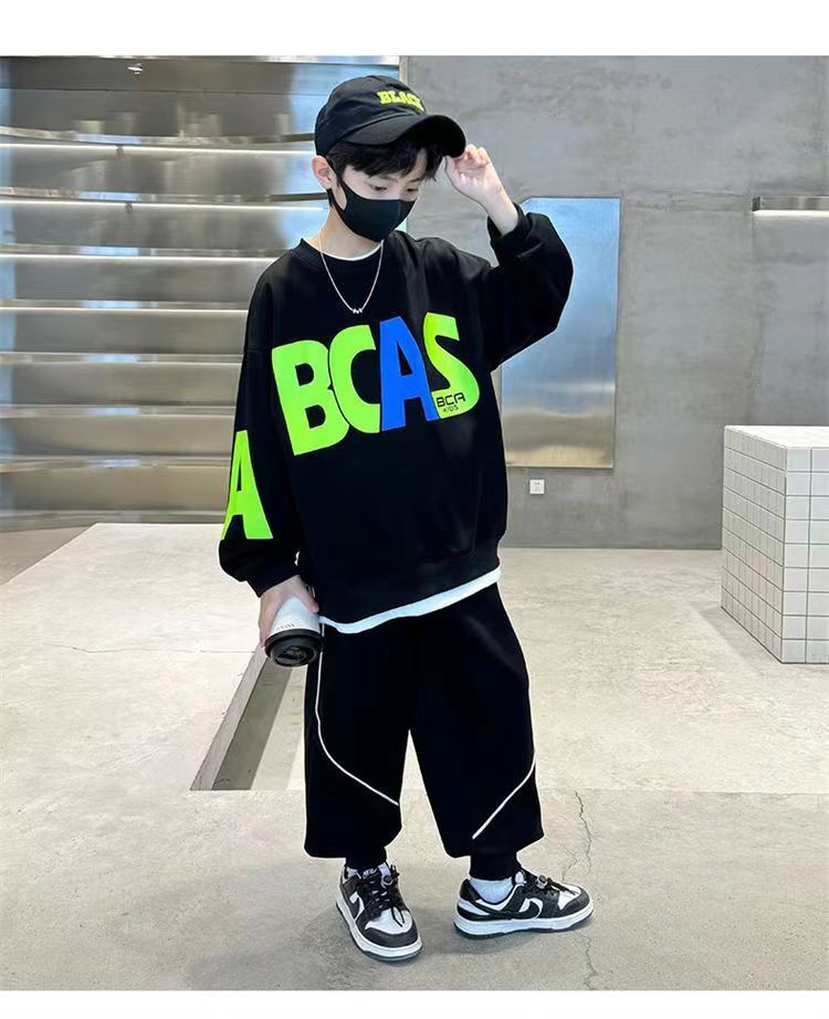 Boutique Spring Autumn 2pcs Outfits Hoodies and Pants Cotton Letter Casual Boys Clothes Sets