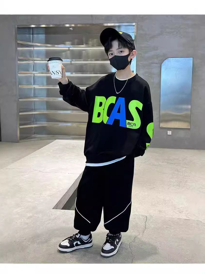 Boutique Spring Autumn 2pcs Outfits Hoodies and Pants Cotton Letter Casual Boys Clothes Sets