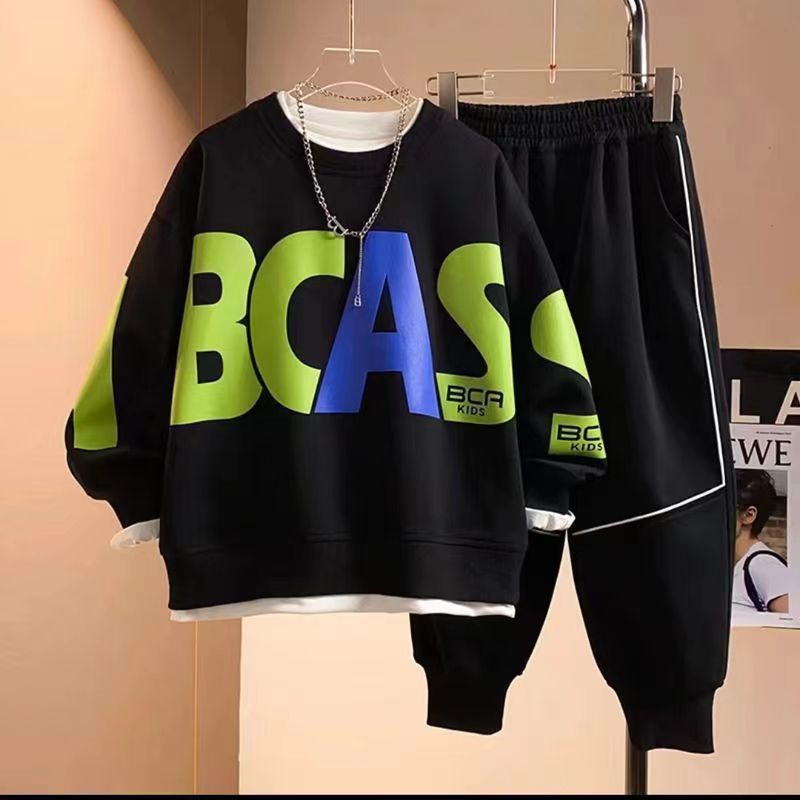 Boutique Spring Autumn 2pcs Outfits Hoodies and Pants Cotton Letter Casual Boys Clothes Sets