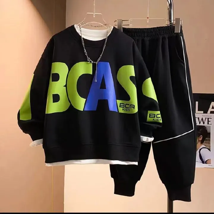 Boutique Spring Autumn 2pcs Outfits Hoodies and Pants Cotton Letter Casual Boys Clothes Sets