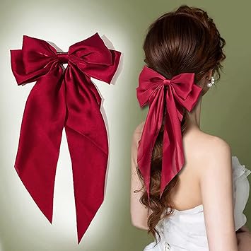 Silky Satin Hair Bows Big Hair Bows Hair Ribbons Long Tail Bow Hair Clips Bowknot Tiktok wedding/bride/party women girls Hair Accessories