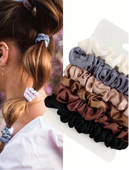 6pc set Quality Satin Hair Scrunchies Elastic Hair ties Accessories for Women/girls silk ponytail hairbands