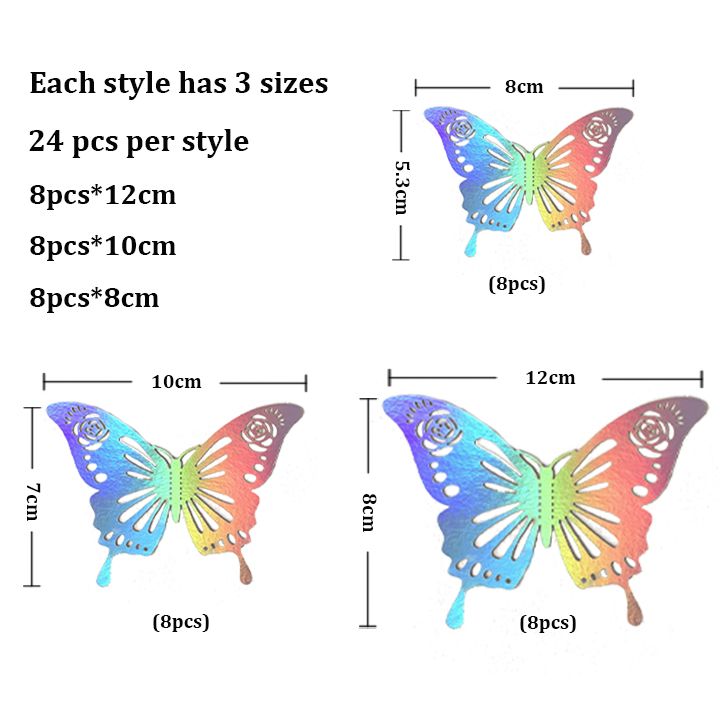 24Pcs Rainbow Silver 3D Butterfly Decorations Butterflies Wall Stickers for Home Party Crafts Bouquet Cake Flower Decor