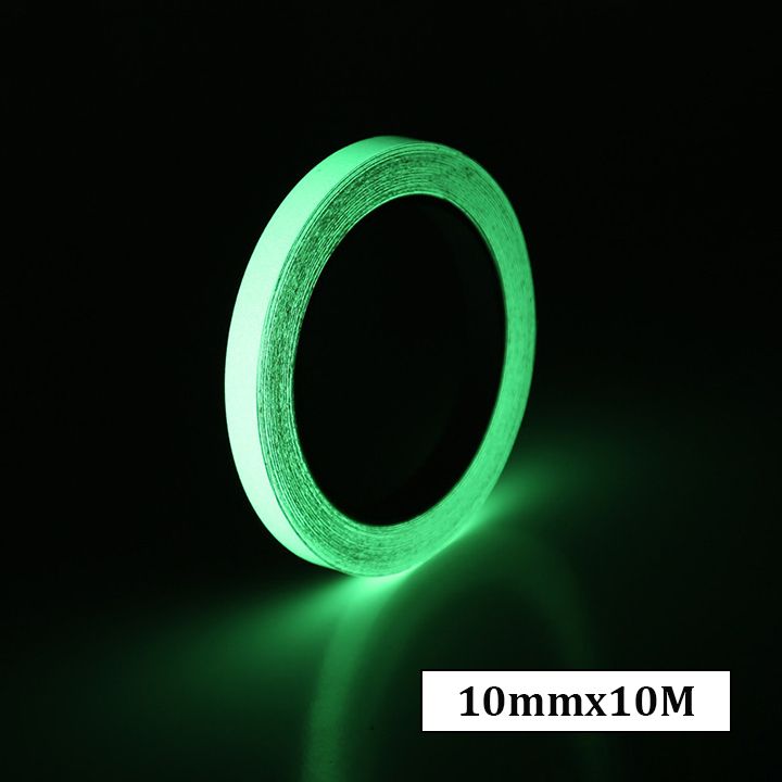 10M Fluorescent Tape Self-adhesive Warterproof Glow in The Dark Tape Safety Warning Stickers 10mm/12mm/25mm