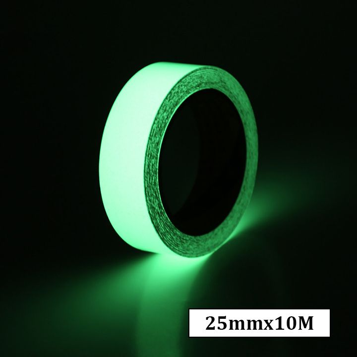 10M Fluorescent Tape Self-adhesive Warterproof Glow in The Dark Tape Safety Warning Stickers 10mm/12mm/25mm